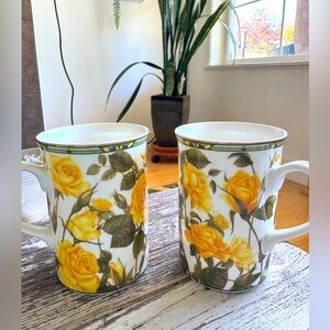 2 floral Vintage Yellow Roses Mug Royal Bone China - Collector’s Mugs